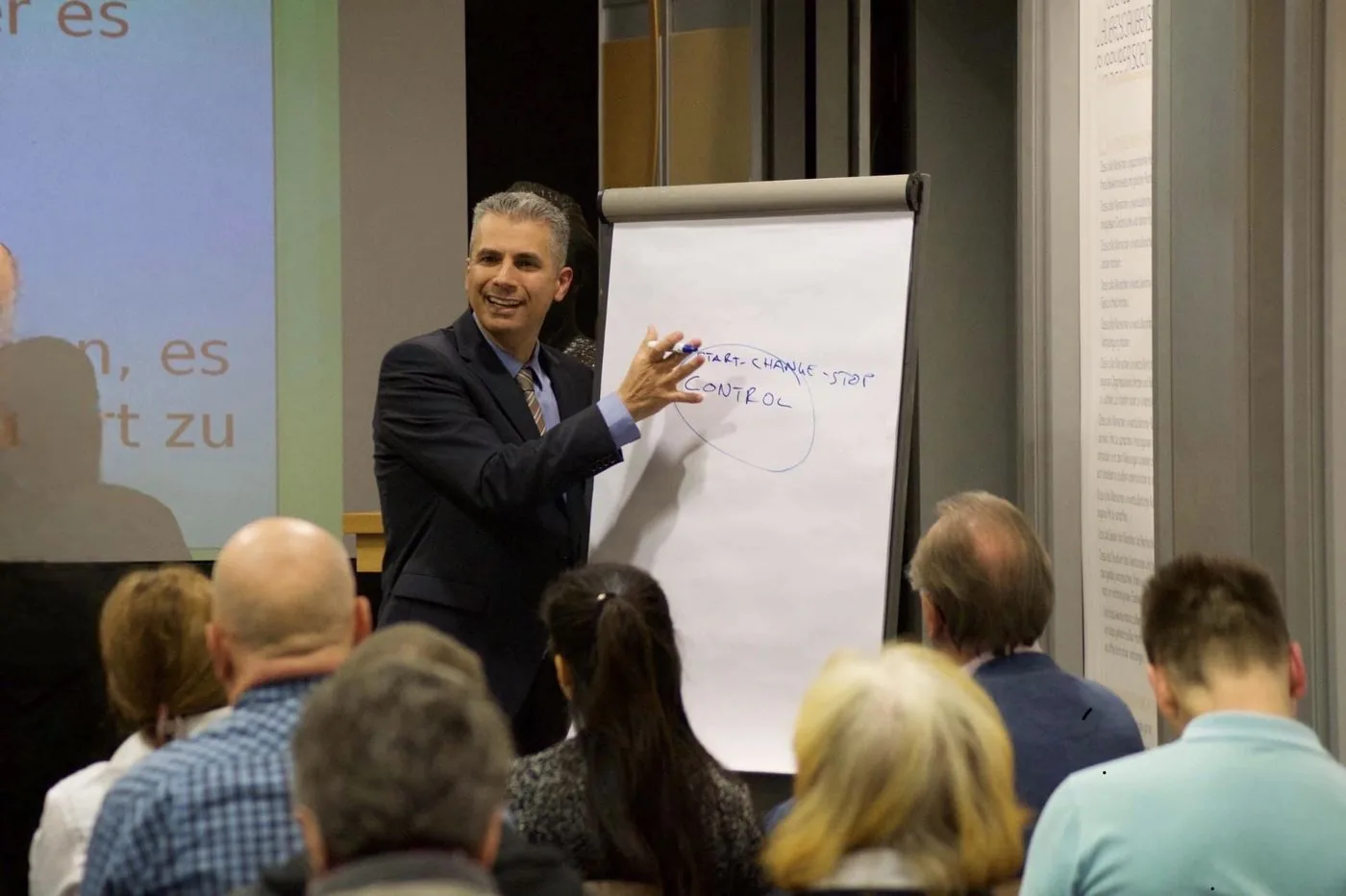 George Aslanis at the flip chart during a seminar